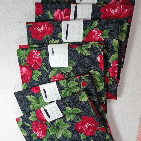 Vtg. Quilting Fabric Mix Lot Fat Quarters Pieces Craft Lot 7 Floral on Dark - Picture 5 of 5